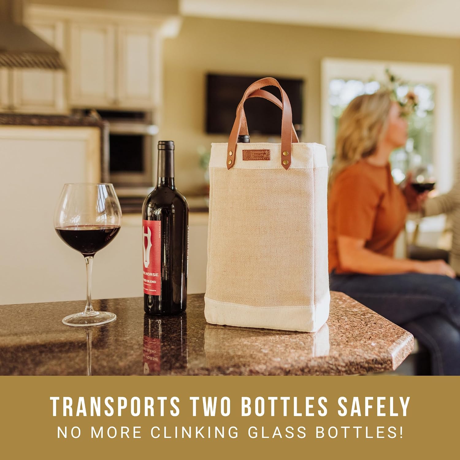 LEGACY - a Picnic Time brand - Pinot Jute 2 Bottle Insulated Wine Bag - Wine Tote Bag - Wine Gift Bag