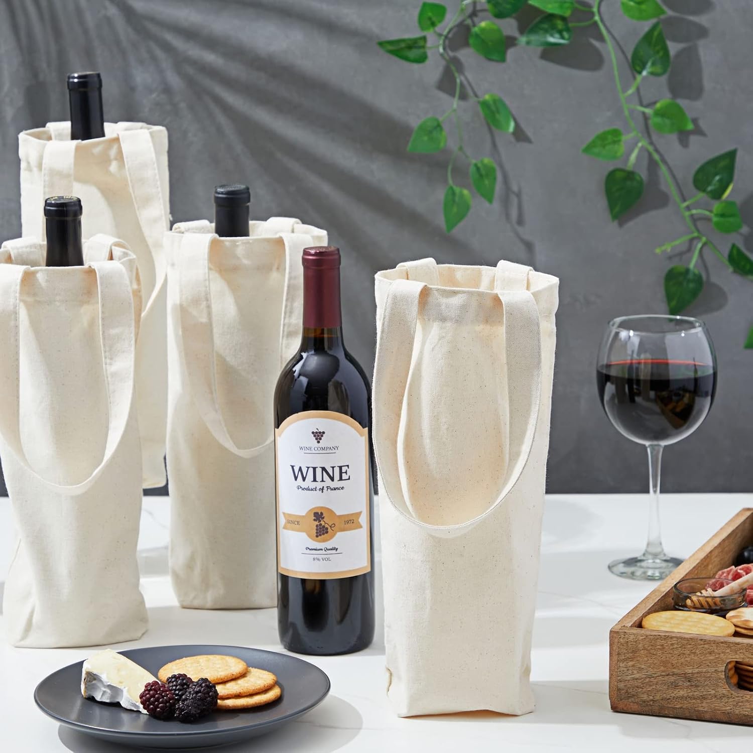 BLUE PANDA Canvas Wine Tote Bag - 6 Pack