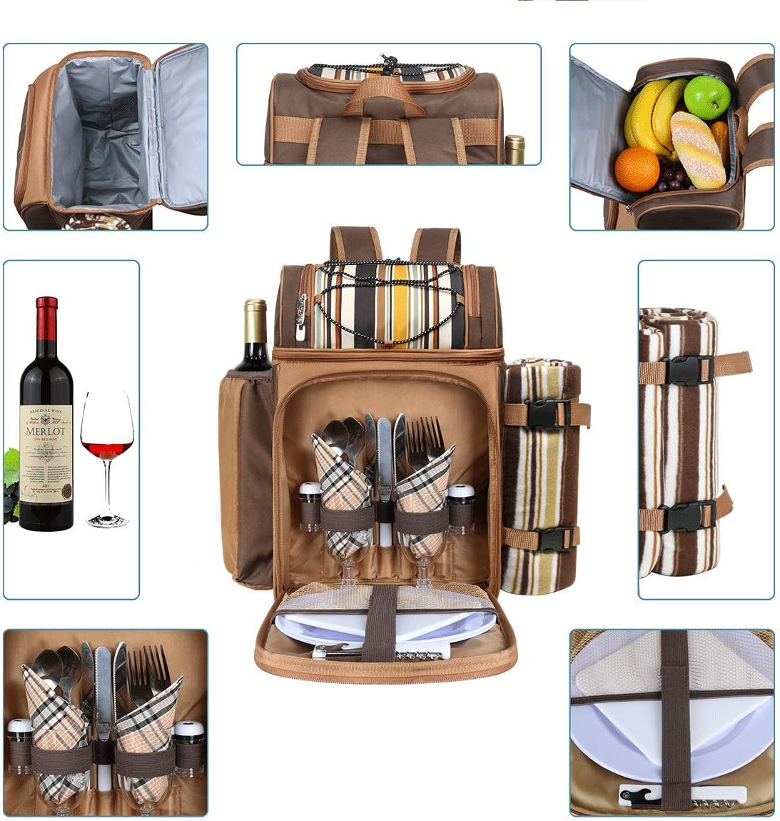 Hap Tim Picnic Basket Backpack for 2 Person with 2 Insulated Cooler Compartment